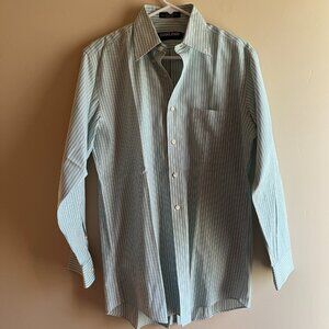 Kirkland Costco Green white striped dress shirt preppy easter office work golf